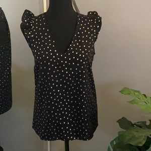 NWT Black and Gold JCrew Flutter Sleeve Blouse Size 0